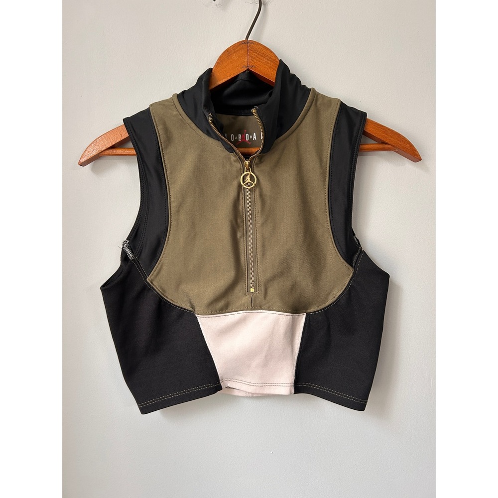 Jordan x Aleali May Women Quarter Zip Crop Top Olive Green Black Pink Large